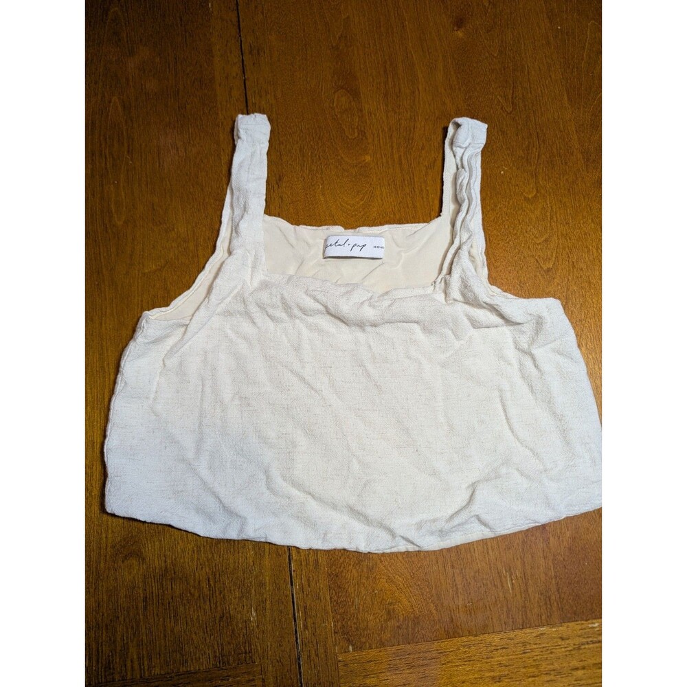 Petal + Pup Crop Tank Top Size XS Cream Textured Square Neck Linen Blend Lined